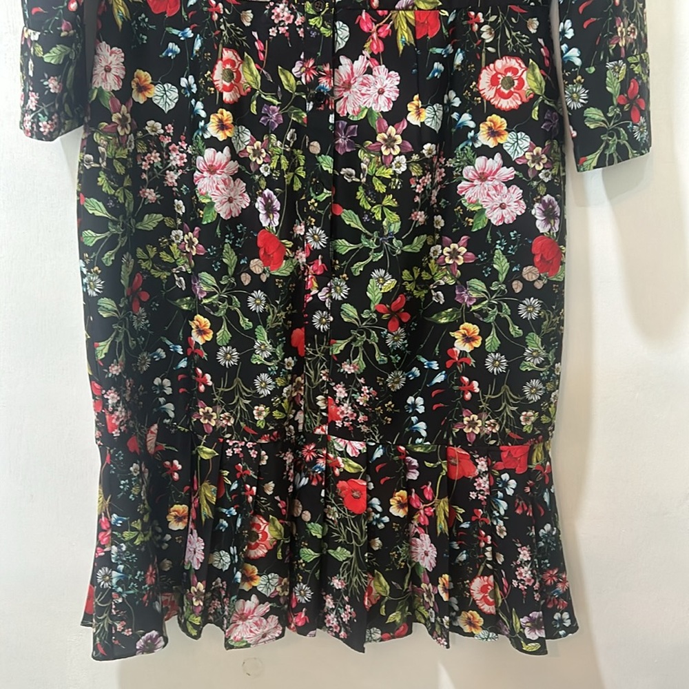 ADRIANNA PALLEL DRESS WOMEN SIZE 9 BLACK FLORAL PEPLUM HEM - Picture 4 of 14